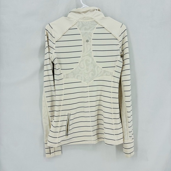 lululemon athletica Tops - Lululemon Star Runner Pullover 6 Cream Black Stripes Lace Zipper Pockets